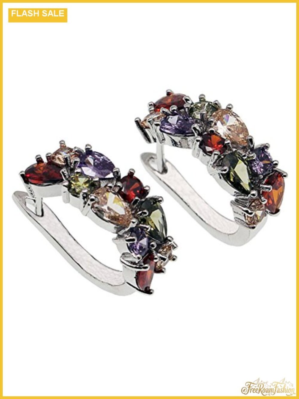 Sterling Silver Huggie Earrings Round Hoop Stud with Gemstones
